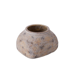 Distressed Cement Weave Vessel 25x22x15cm - Furniture Castle