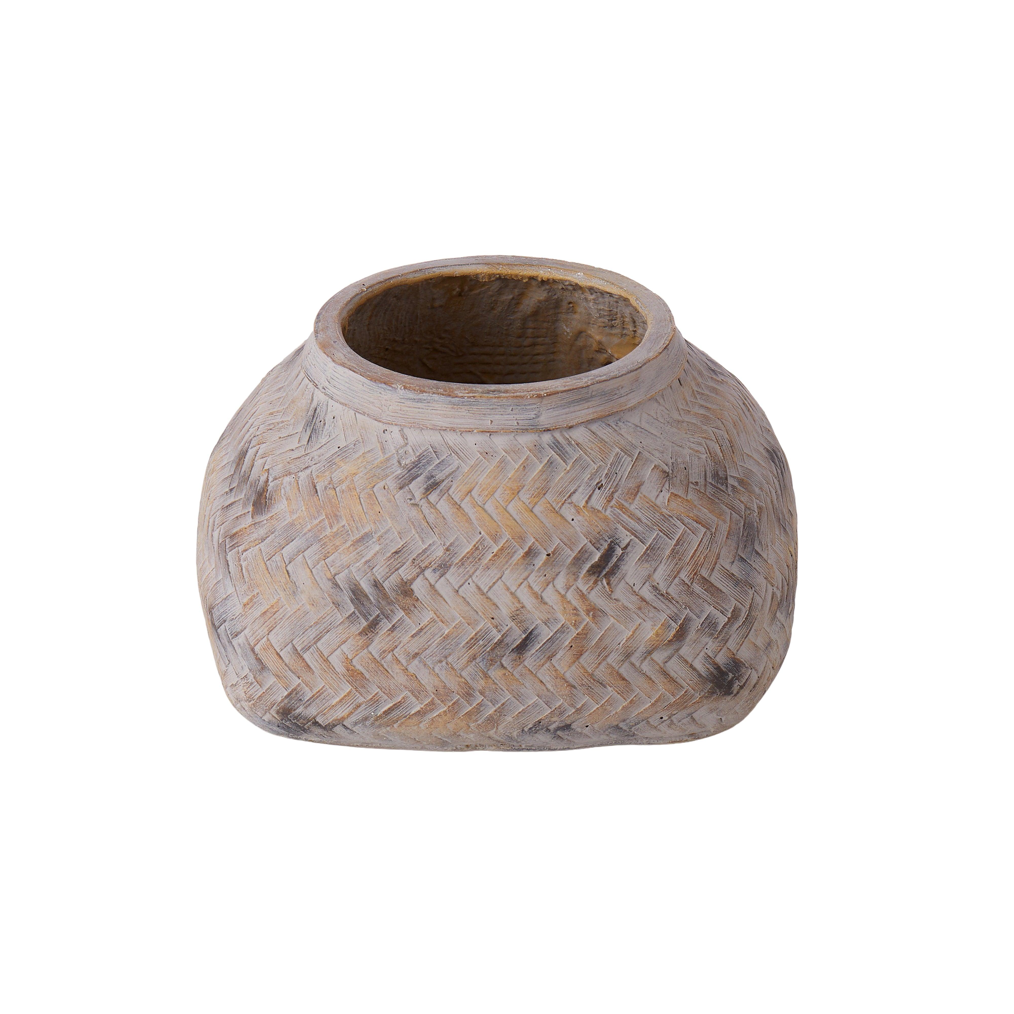 Distressed Cement Weave Vessel 25x22x15cm - Furniture Castle