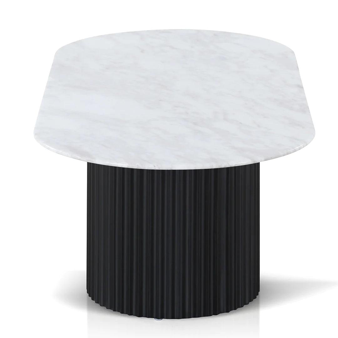 Diva 1.3m White Marble Coffee Table - Black Base - Furniture Castle