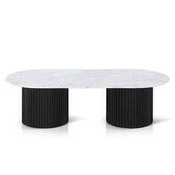Diva 1.3m White Marble Coffee Table - Black Base - Furniture Castle