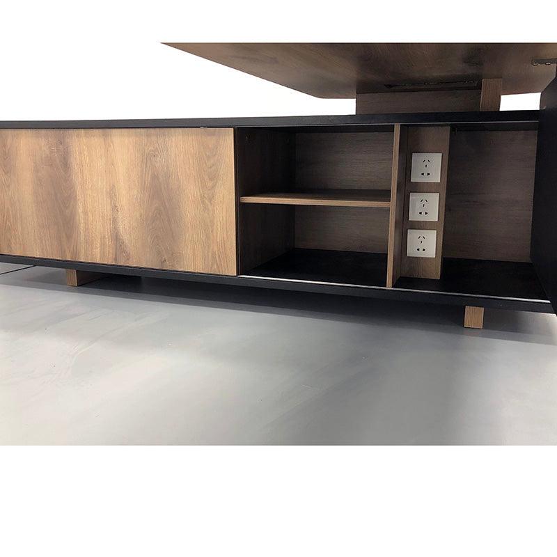 EASTON Executive Desk with Left Return 2.2-2.4m - Warm Oak & Black - Furniture Castle