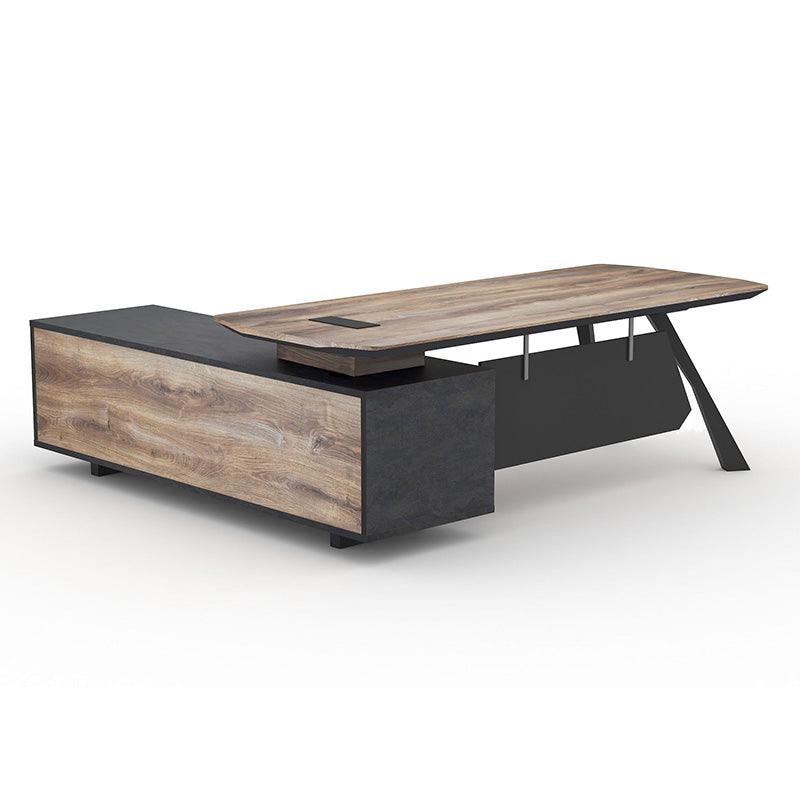 EASTON Executive Desk with Right Return 2.2-2.4m - Warm Oak & Black - Furniture Castle