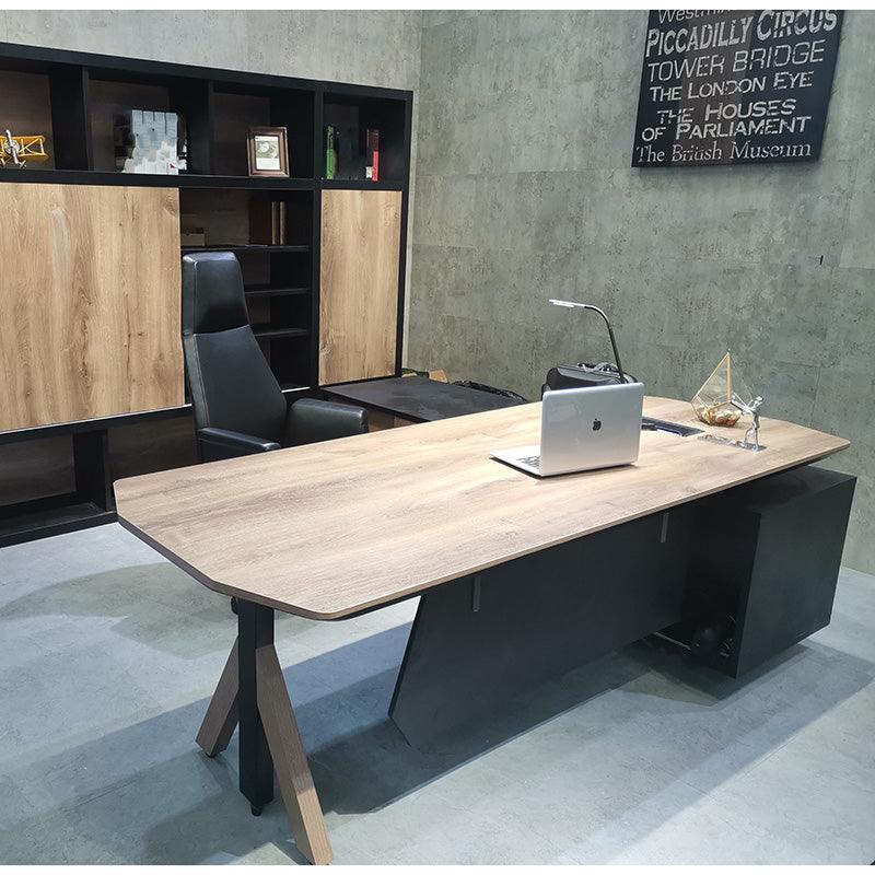 EASTON Sit Stand Electric Lift Executive Desk with Left Return 2.2m - Warm Oak & Black - Furniture Castle