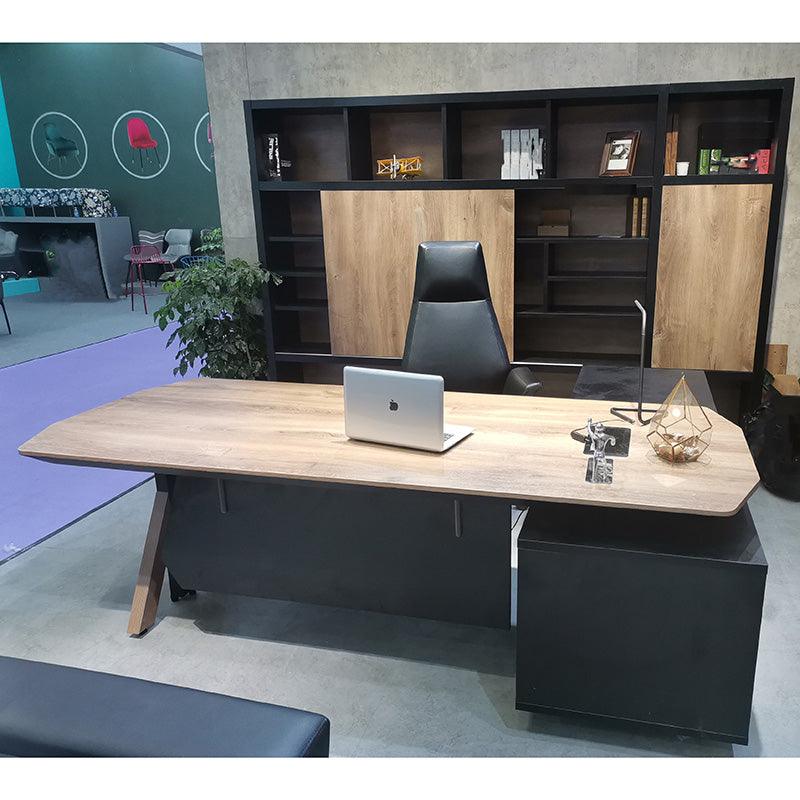 EASTON Sit Stand Electric Lift Executive Desk with Left Return 2.2m - Warm Oak & Black - Furniture Castle