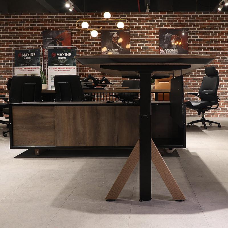 EASTON Sit Stand Electric Lift Executive Desk with Left Return 2.2m - Warm Oak & Black - Furniture Castle