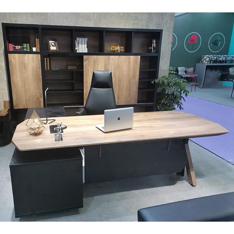 EASTON Sit Stand Electric Lift Executive Desk with Right Return 2.2M - Warm Oak & Black - Furniture Castle