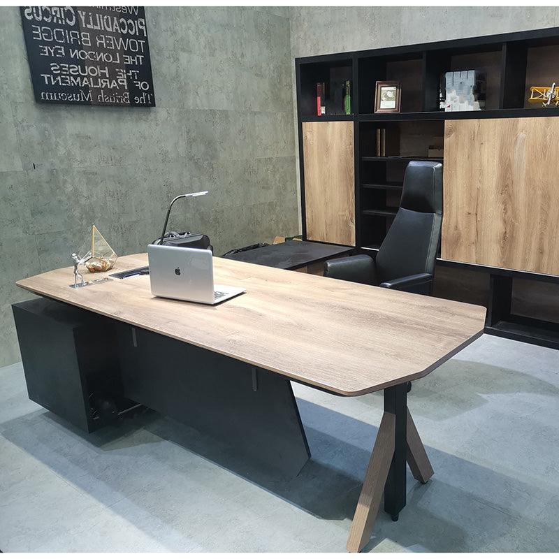 EASTON Sit Stand Electric Lift Executive Desk with Right Return 2.2M - Warm Oak & Black - Furniture Castle