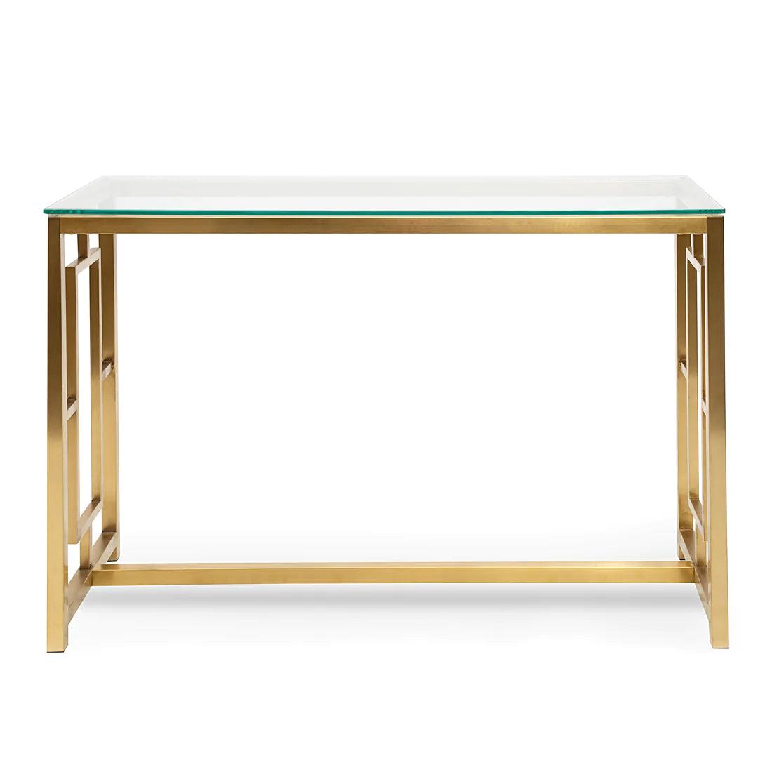 Elegant 1.2 Glass Console table - Brushed Gold Base - Furniture Castle