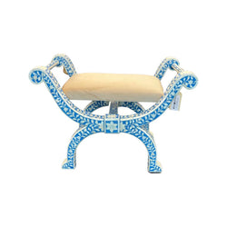Elijah Inlay Roman Stool Floral - Blue - Furniture Castle