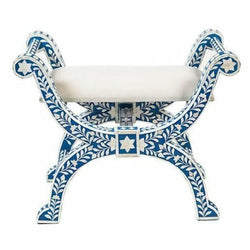 Elijah Inlay Roman Stool Floral - Blue - Furniture Castle