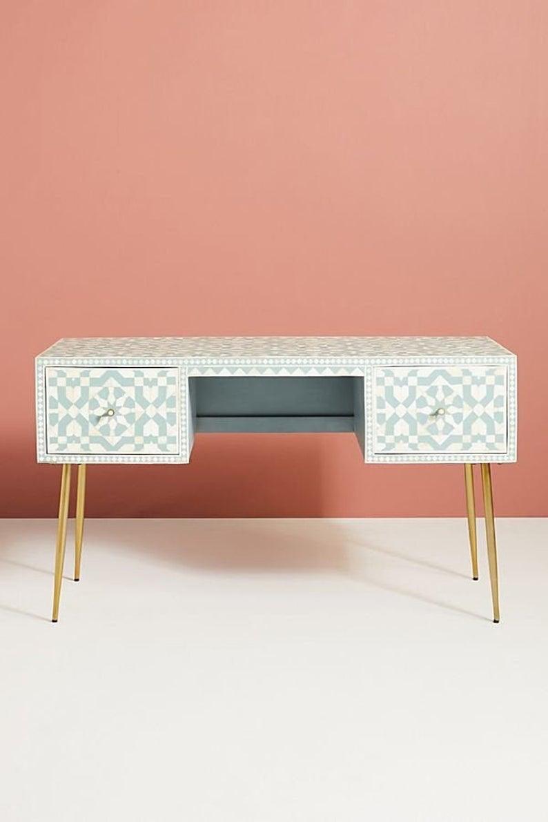 Ellie Moroccan Inlay 2Dr Console - Green - Furniture Castle