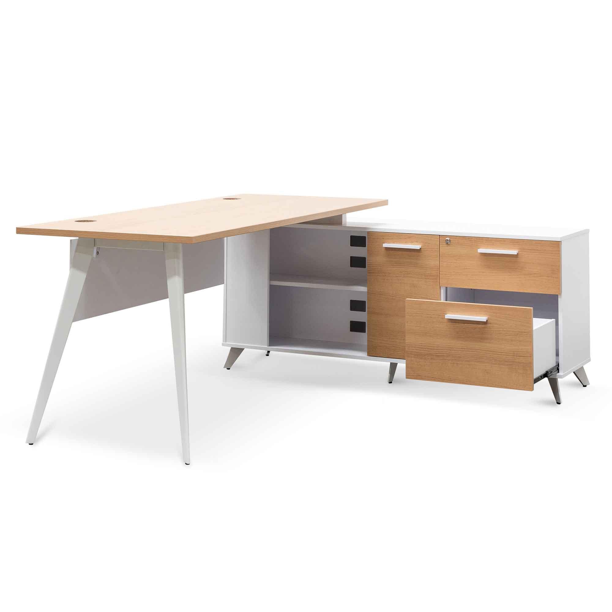 Evlyn 160cm Right Return Executive Office Desk - Natural - Furniture Castle