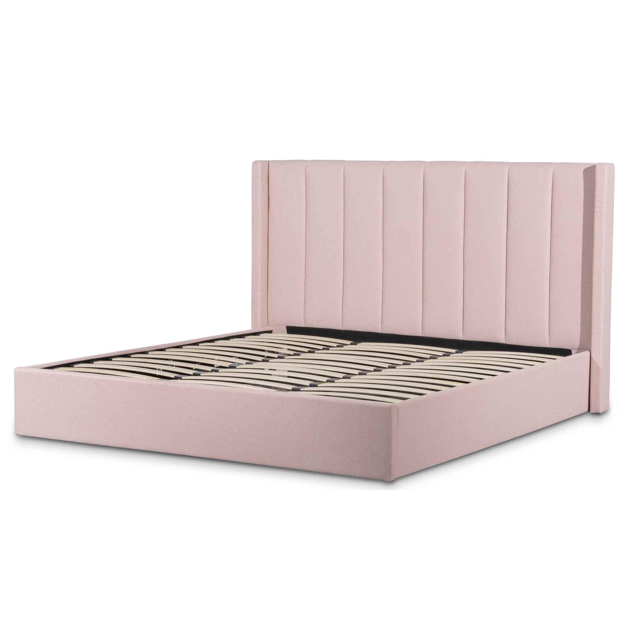 Ex Display - CBD6357-YO Fabric King Bed - Blush Pink with Storage - Furniture Castle