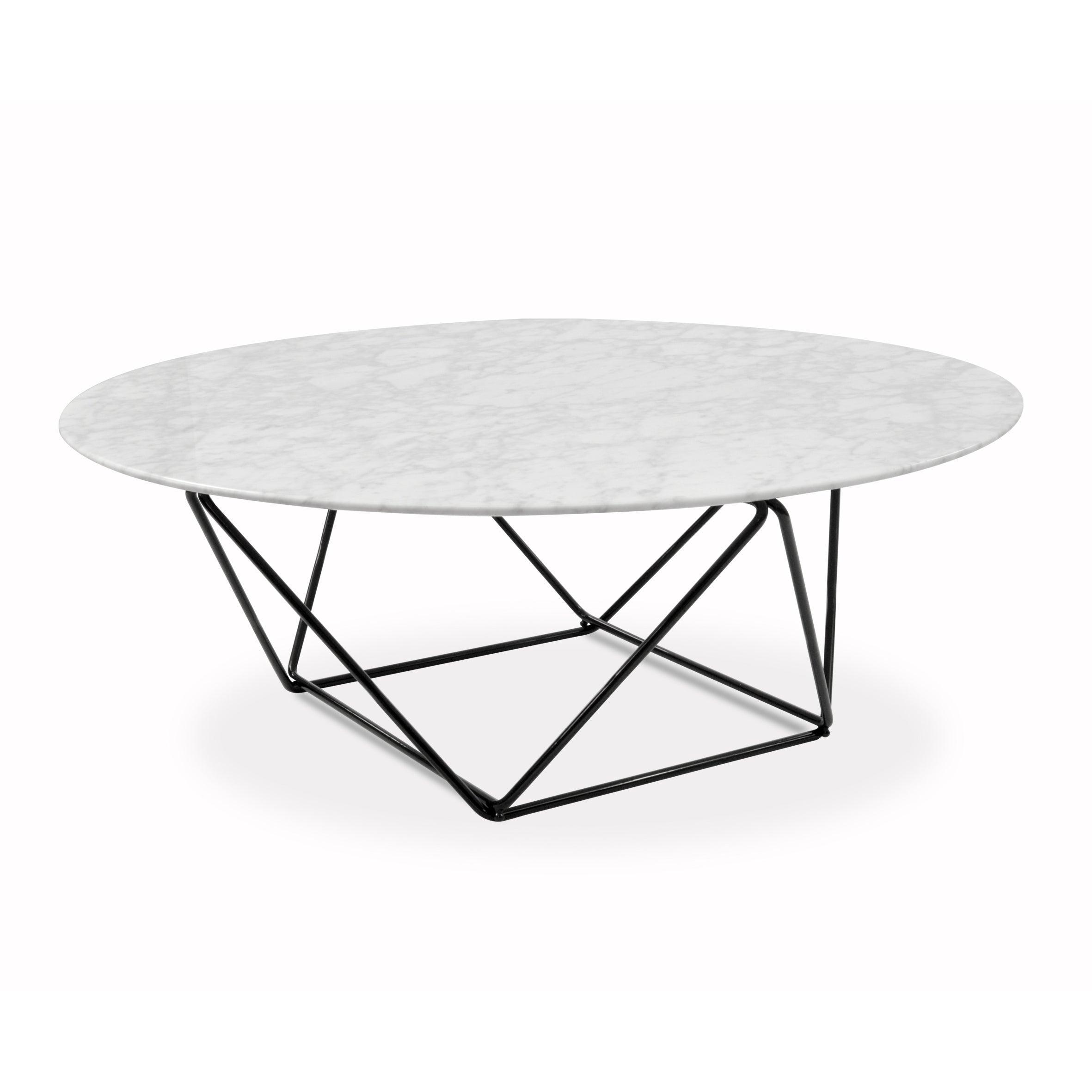 Ex Display - CCF1026 100cm Round Marble Coffee Table With Black Base - Furniture Castle
