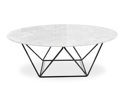 Ex Display - CCF1026 100cm Round Marble Coffee Table With Black Base - Furniture Castle