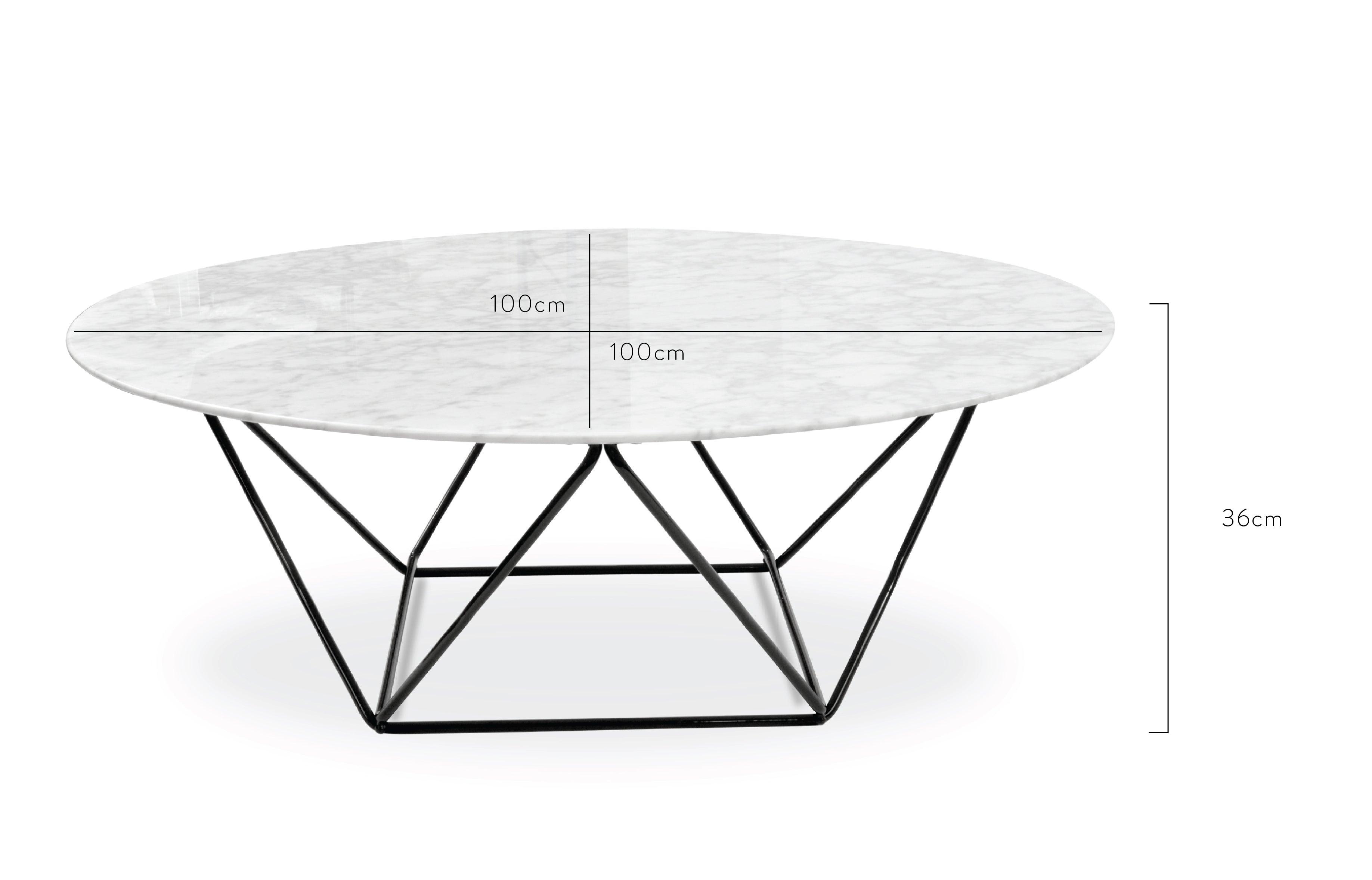 Ex Display - CCF1026 100cm Round Marble Coffee Table With Black Base - Furniture Castle