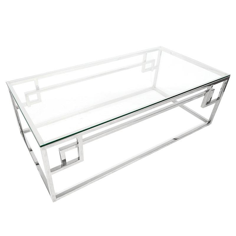 Ex Display - CCF1076-BS 1.2m Coffee Table With Tempered Glass - Stainless Steel Base - Furniture Castle