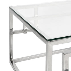 Ex Display - CCF1076-BS 1.2m Coffee Table With Tempered Glass - Stainless Steel Base - Furniture Castle