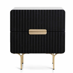 Ex Display - CST6735-IG Matte Black Bedside Table - Brass Legs and Handle - Furniture Castle