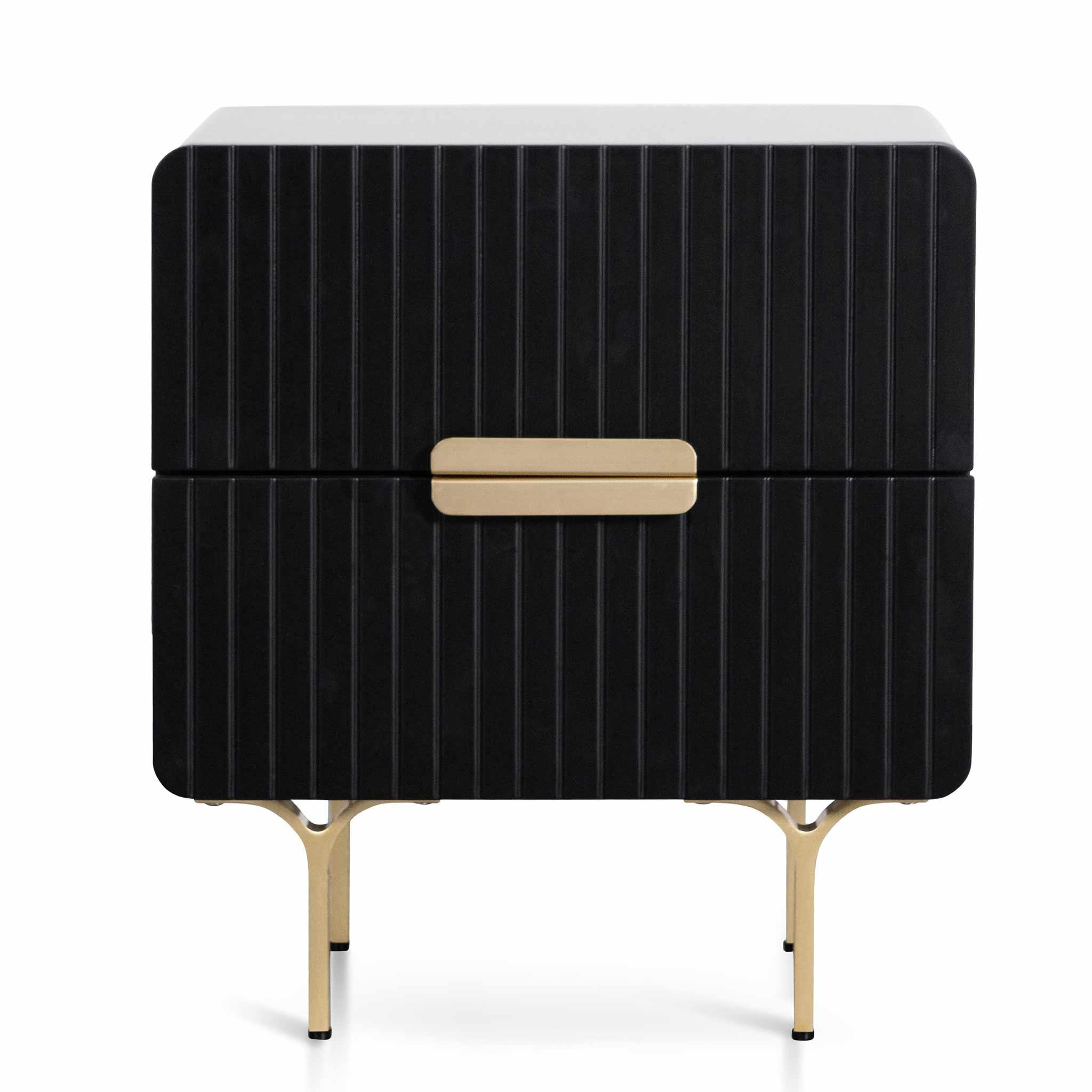 Ex Display - CST6735-IG Matte Black Bedside Table - Brass Legs and Handle - Furniture Castle