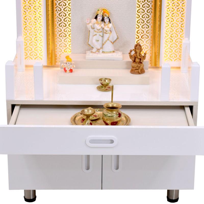 F C Home Temple Pooja Mandir With Decorative LED Lighting And Storage - Furniture Castle