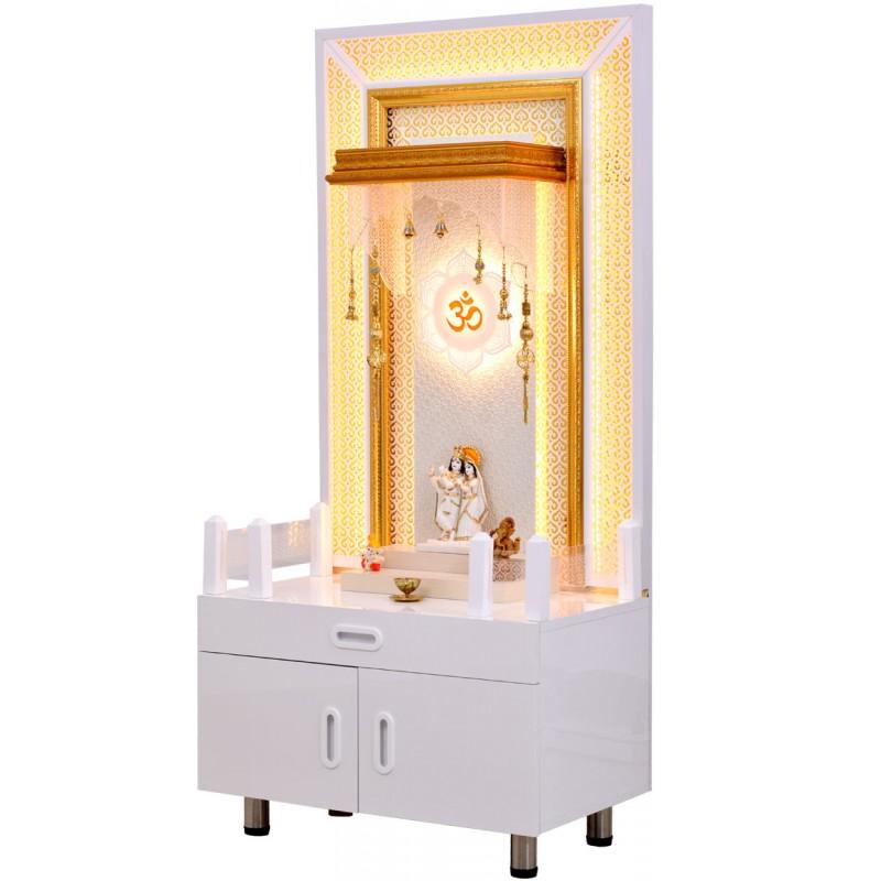F C Home Temple Pooja Mandir With Decorative LED Lighting And Storage - Furniture Castle