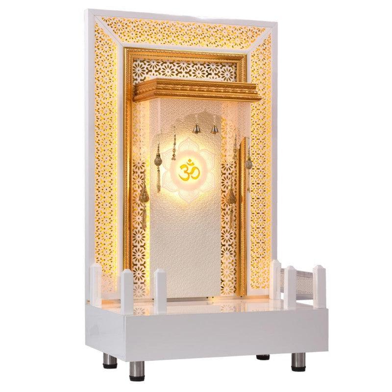F C Home Temple Pooja Mandir With Legs, LED Lighting and Drawer Storage - Furniture Castle