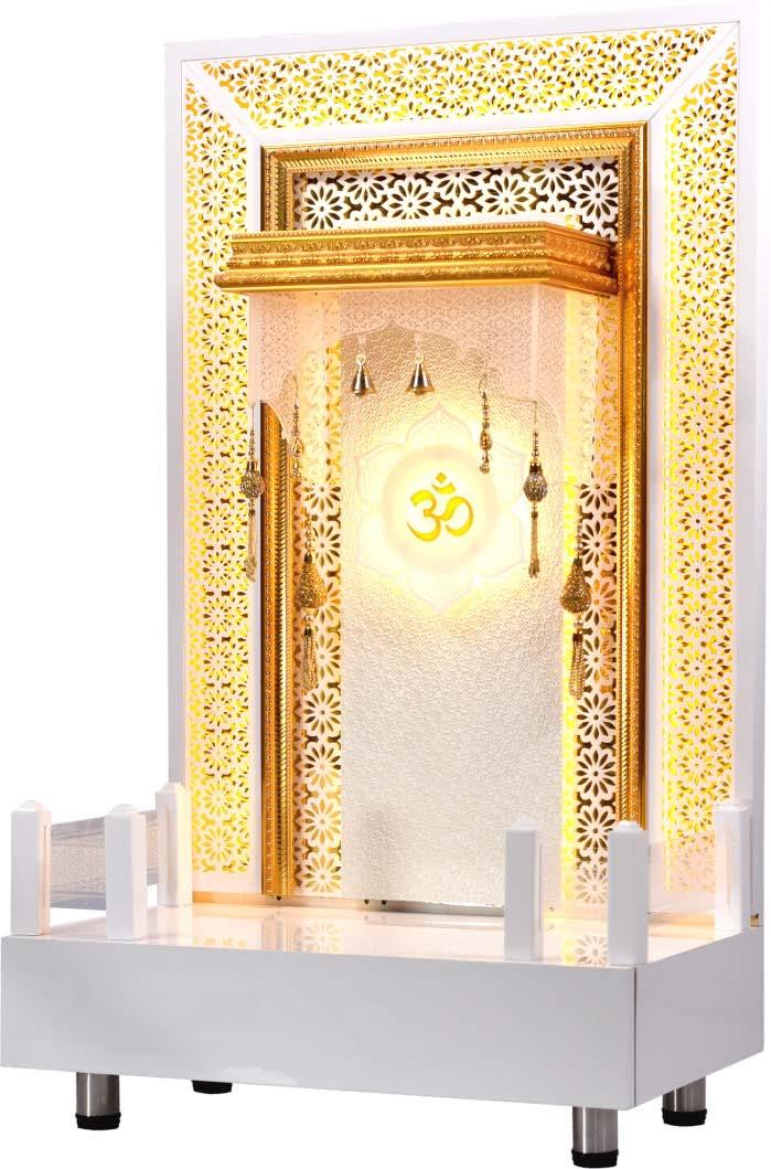 F C Home Temple Pooja Mandir With Legs, LED Lighting and Drawer Storage - Furniture Castle