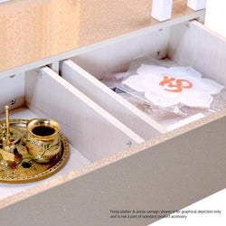 F C Large Pooja Mandir Wooden Temple In Glossy Golden/White with Twin Drawers - Furniture Castle
