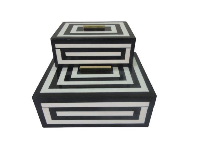 FC Black & White Resin Box Gold Handle SMALL 21x15.5x8cm - Furniture Castle