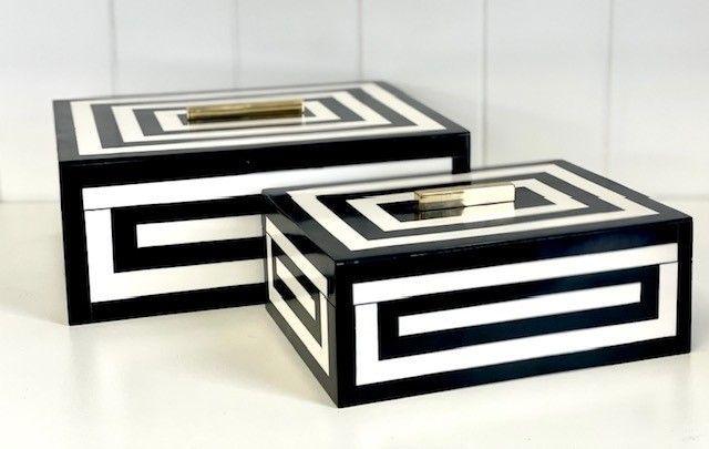 FC Black & White Resin Box Gold Handle SMALL 21x15.5x8cm - Furniture Castle