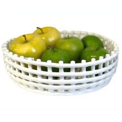 FC Ceramic White Lattice Round Bowl 31X9Cm - Furniture Castle