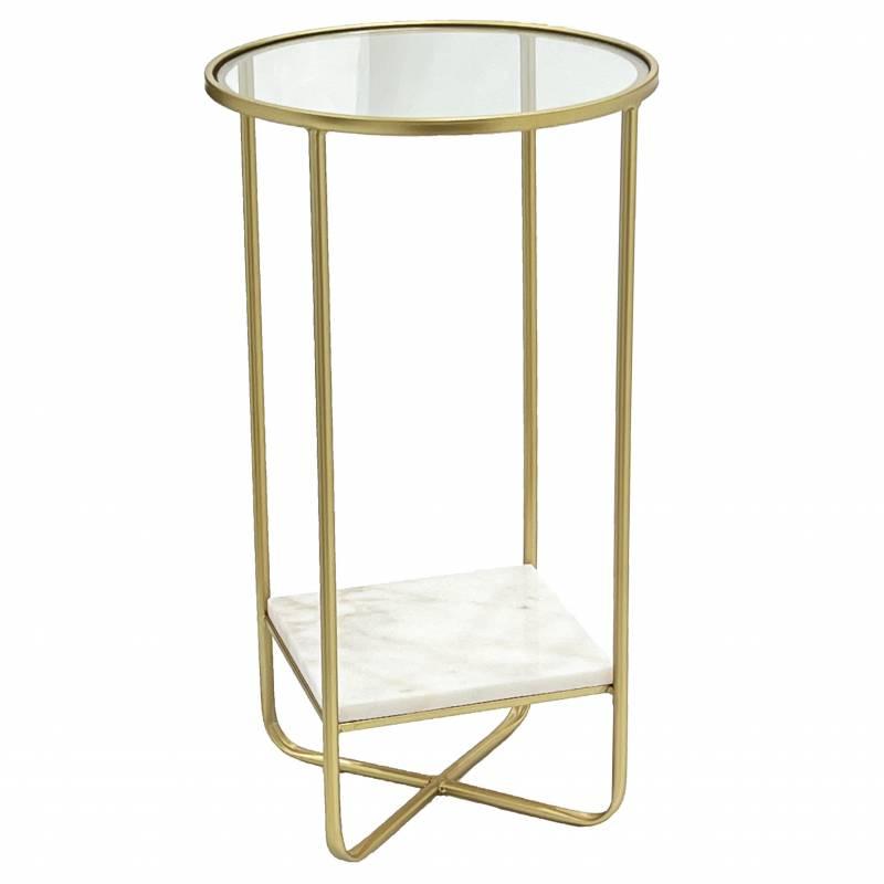 FC Christina Gold Side Table Glass & Marble - Furniture Castle