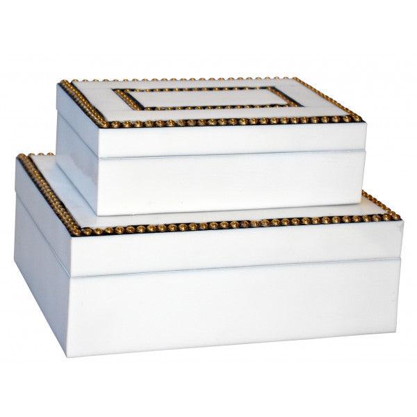 FC Cream White Gold Stud Decor Box Large - Furniture Castle