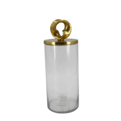 FC Glass Jar Poly Gold-Leaf Lid 15x15x40 - Furniture Castle
