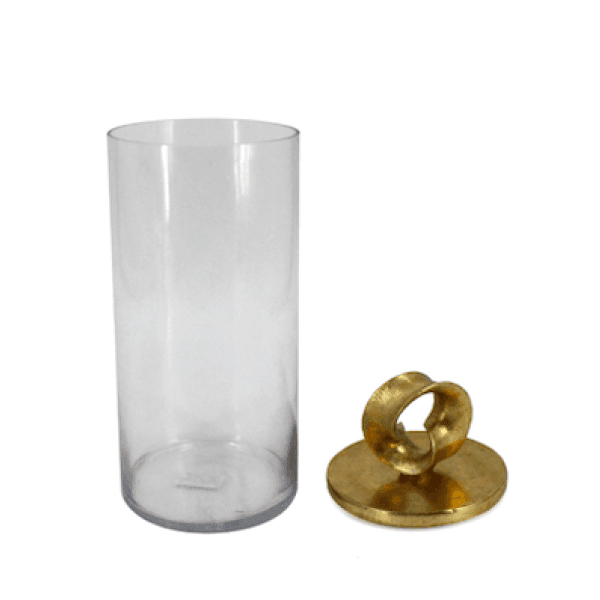 FC Glass Jar Poly Gold-Leaf Lid 15x15x40 - Furniture Castle