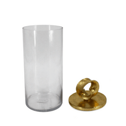FC Glass Jar Poly Gold-Leaf Lid 15x15x40 - Furniture Castle