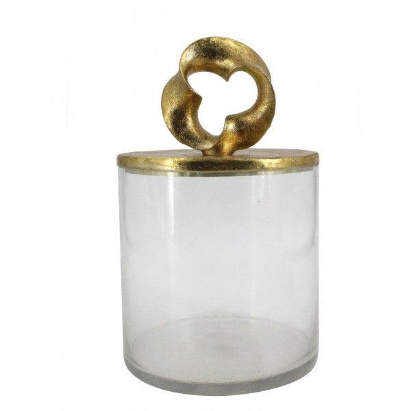 FC Glass Jar Poly Gold Leaf Lid Lrg 20x33 - Furniture Castle