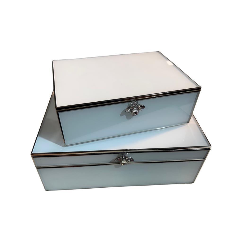 FC Glass Jewel Box White/Silver With Bee Large - Furniture Castle
