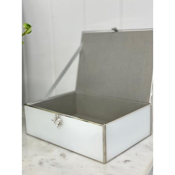 FC Glass Jewel Box Wht/Silver W Bee Small - Furniture Castle