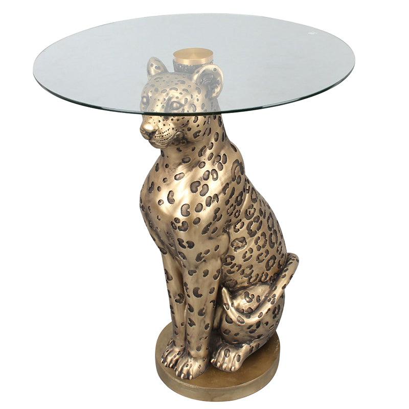 FC Leo Leopard Side Table 40x50cm Gold - Furniture Castle
