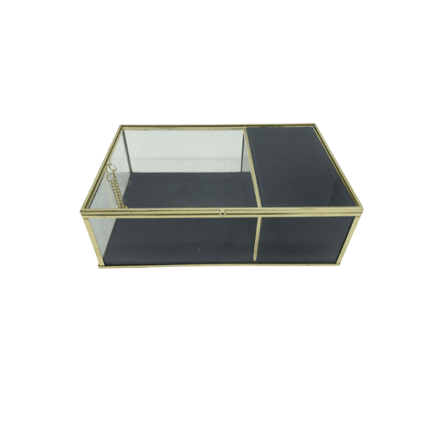 FC Rectangle Glass/Gold Jewel Box w/Black Velvet - Furniture Castle