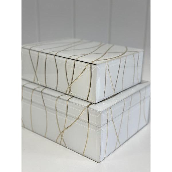 FC White & Gold Lines Jewel Box 26 X 18 X 10 LR - Furniture Castle
