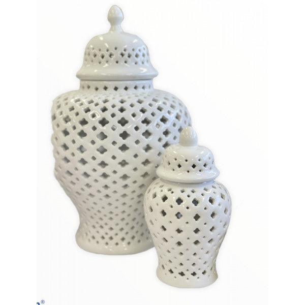 FC White Ceramic Pierced jar 37cm - Furniture Castle