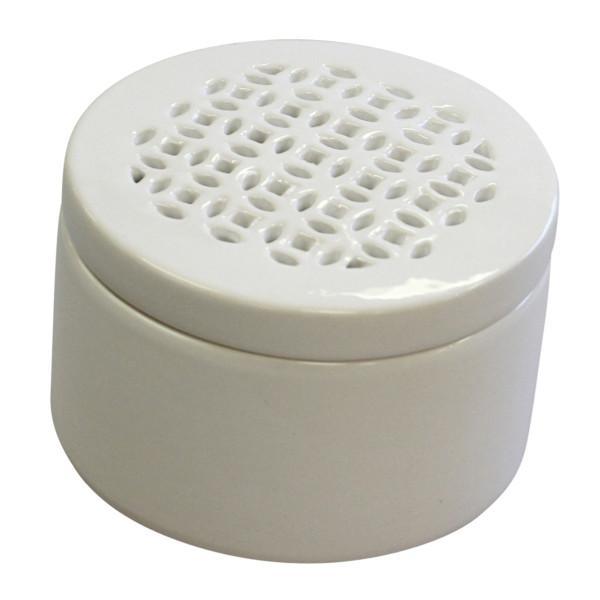 FC White Ceramic Round Decor Box 5" - Furniture Castle