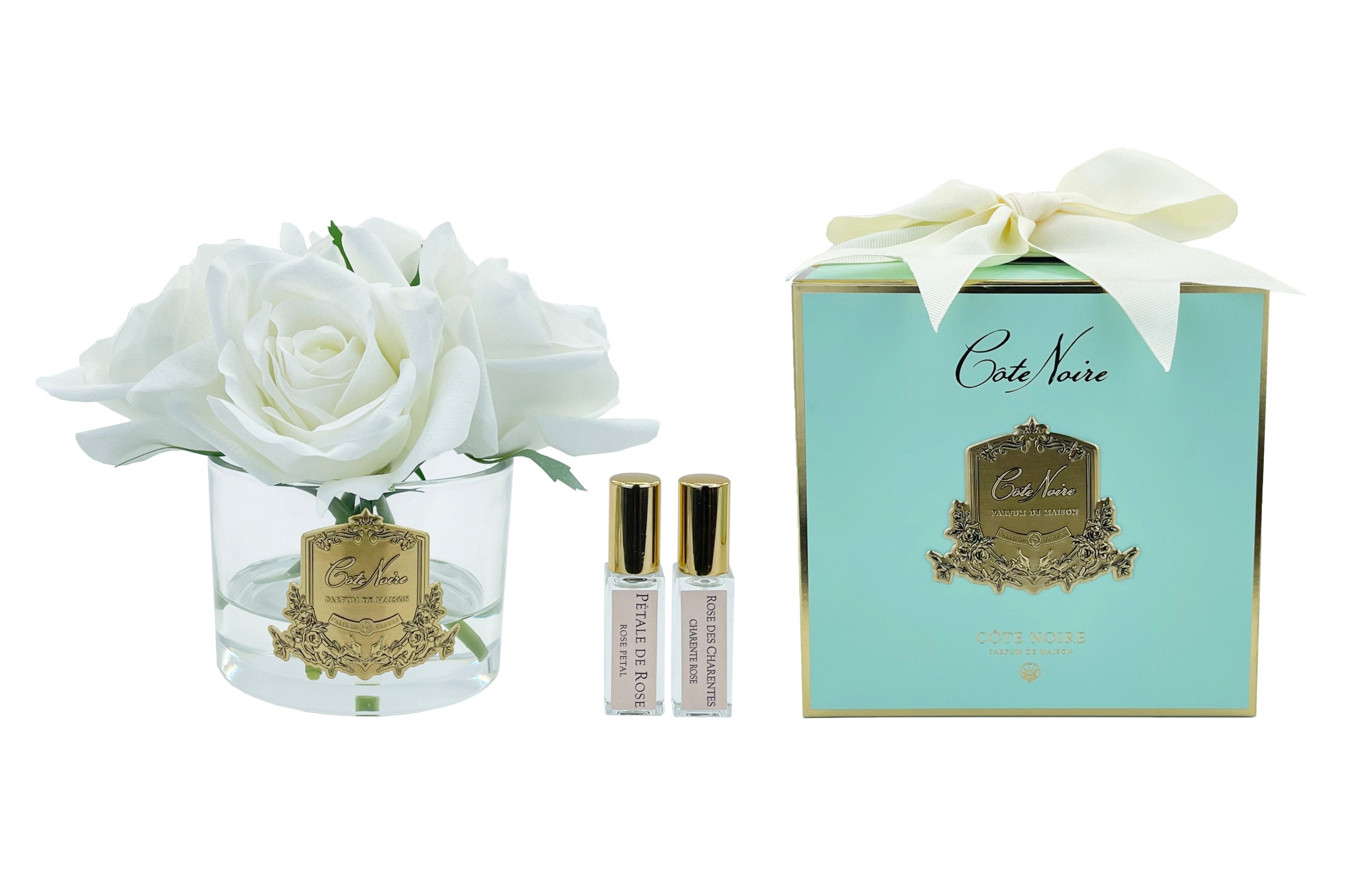 Cote Noire Perfumed Natural Touch 5 Roses - Clear & Gold Badge - Ivory White - GMR92 - Jade Tiffany Box