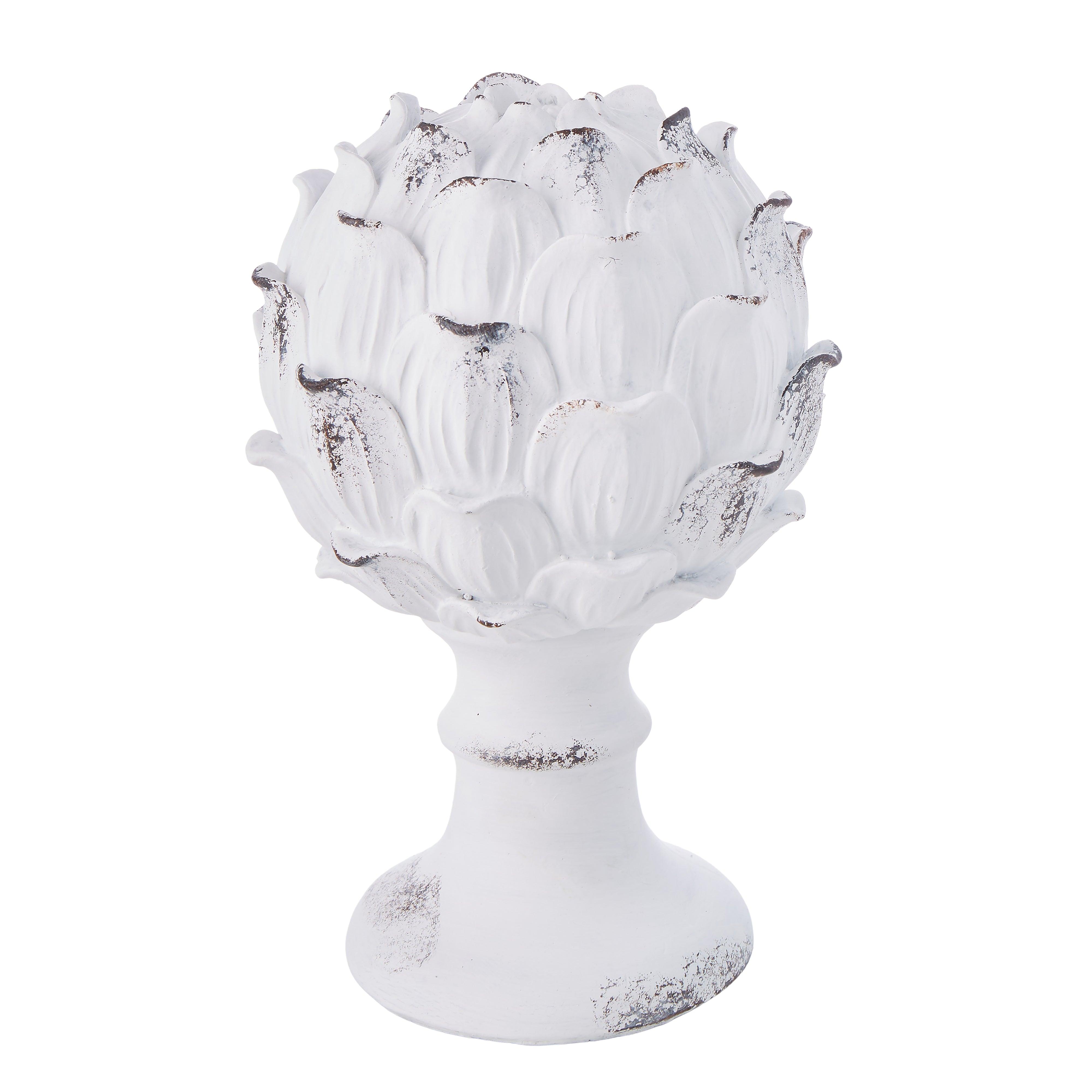 Floral Distressed Finial White 20x20x30.5cm - Furniture Castle