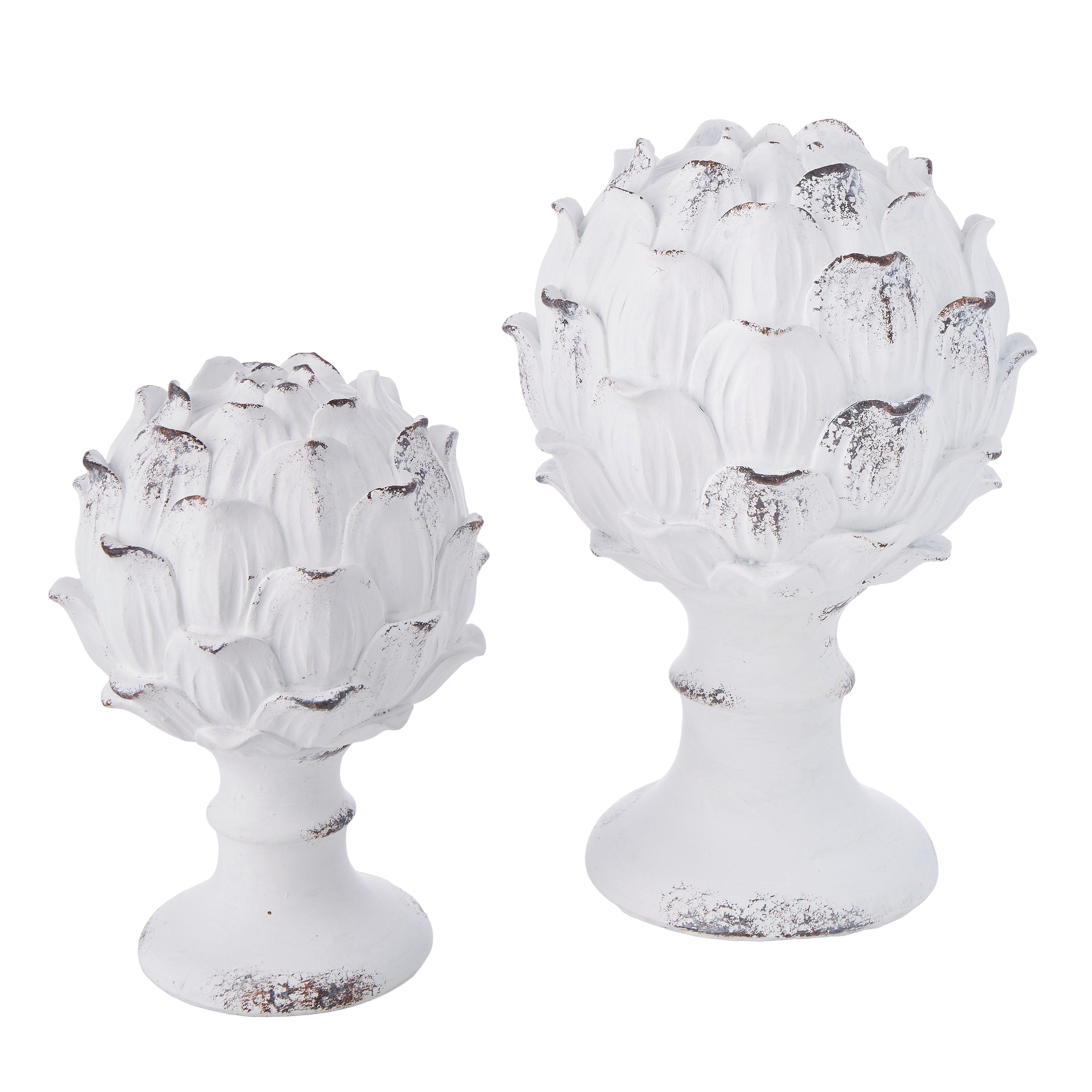 Floral Distressed Finial White 20x20x30.5cm - Furniture Castle