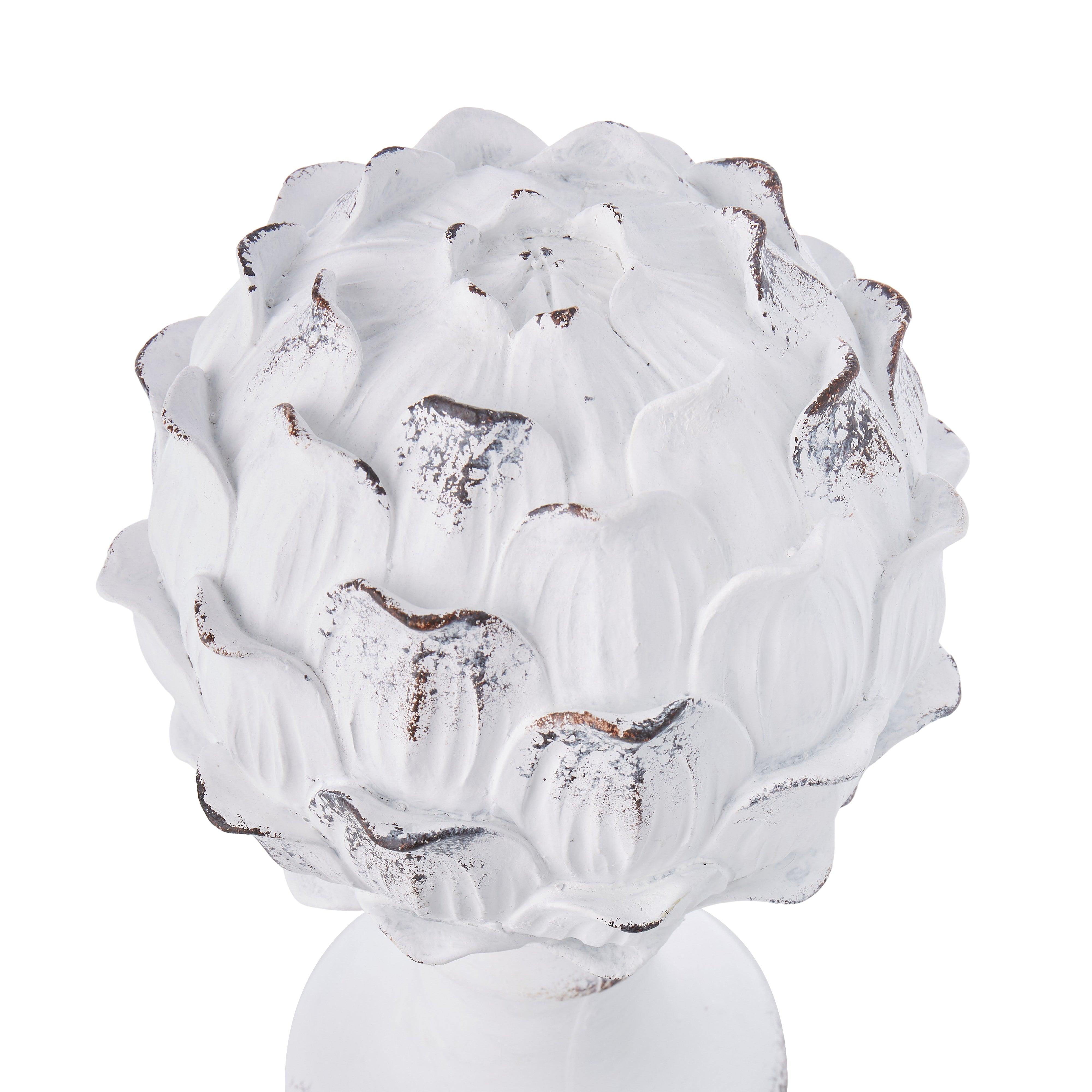 Floral Distressed Finial White 20x20x30.5cm - Furniture Castle