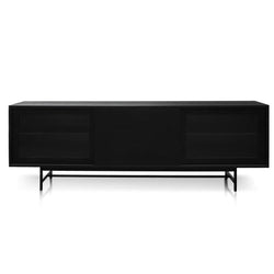 Flute Glass Door Black 2.1m Wooden Entertainment TV Unit - Furniture Castle